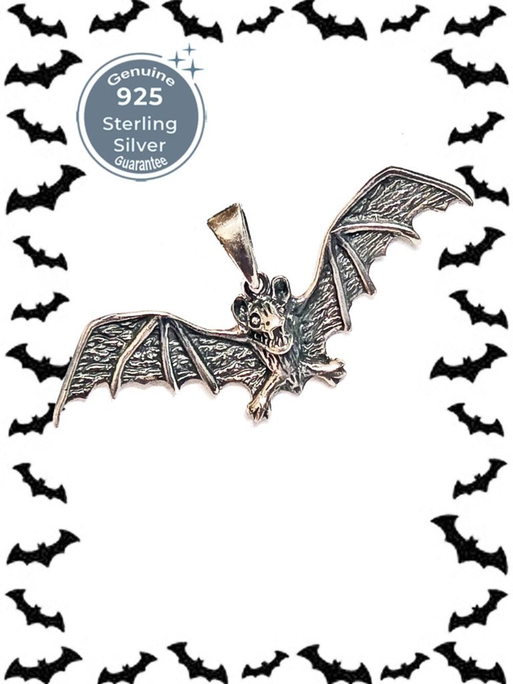 Sterling Silver 925 BAT GOTH HALLOWEEN Amulet Pendant